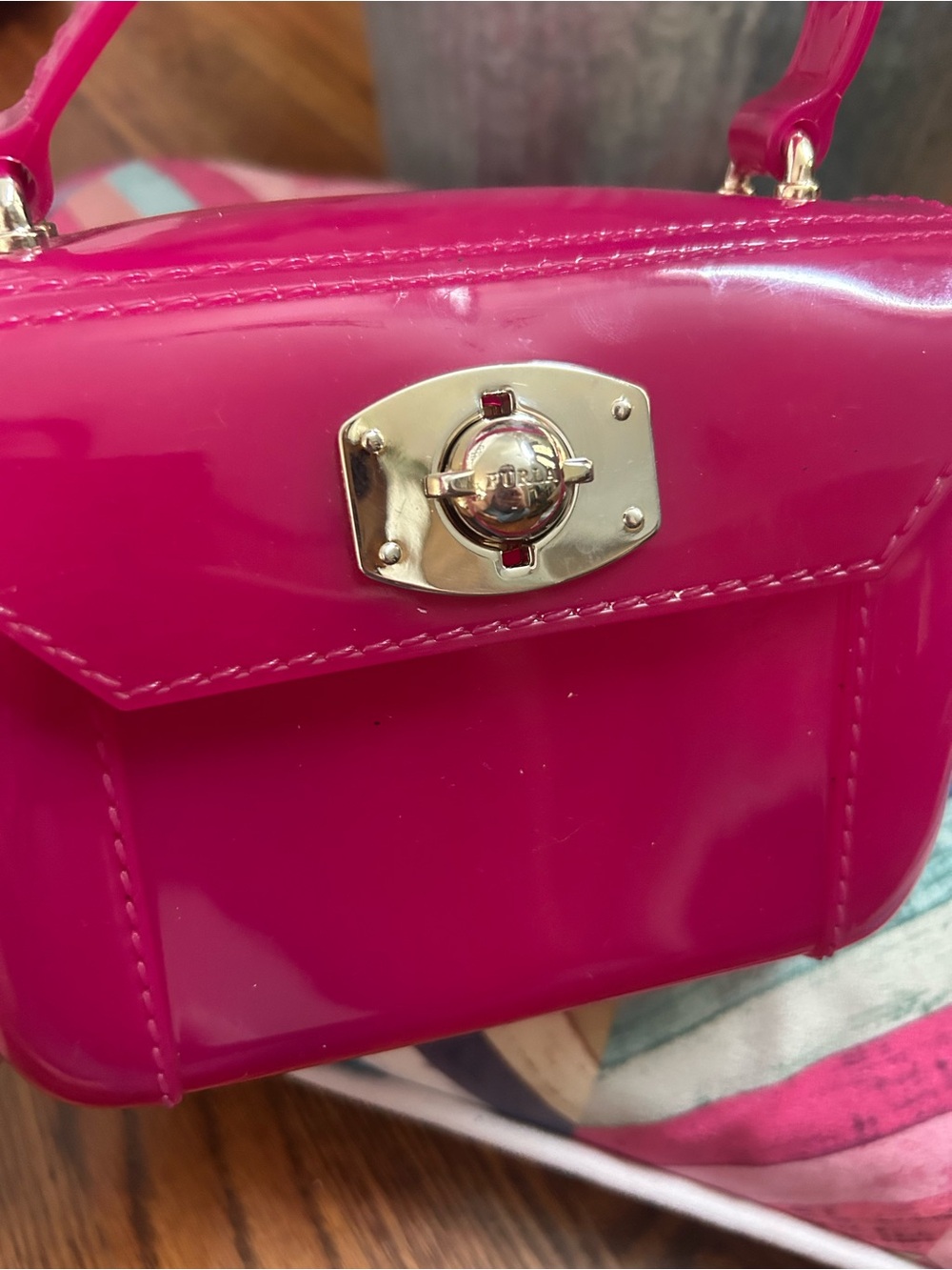 Furla Hot Pink Jelly Mini Top-Handle Bag with Gold Hardware - Picture 4 of 9